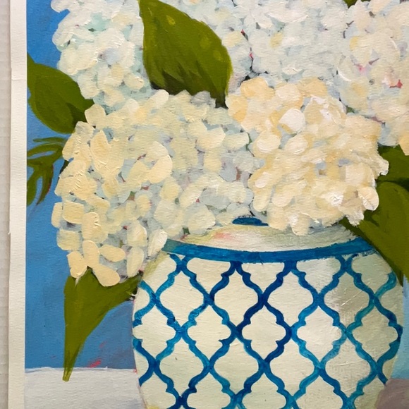 Farmhouse Style Hydrangea Painting White & Blue Vase Floral Decor Fashion Art - Picture 6 of 9